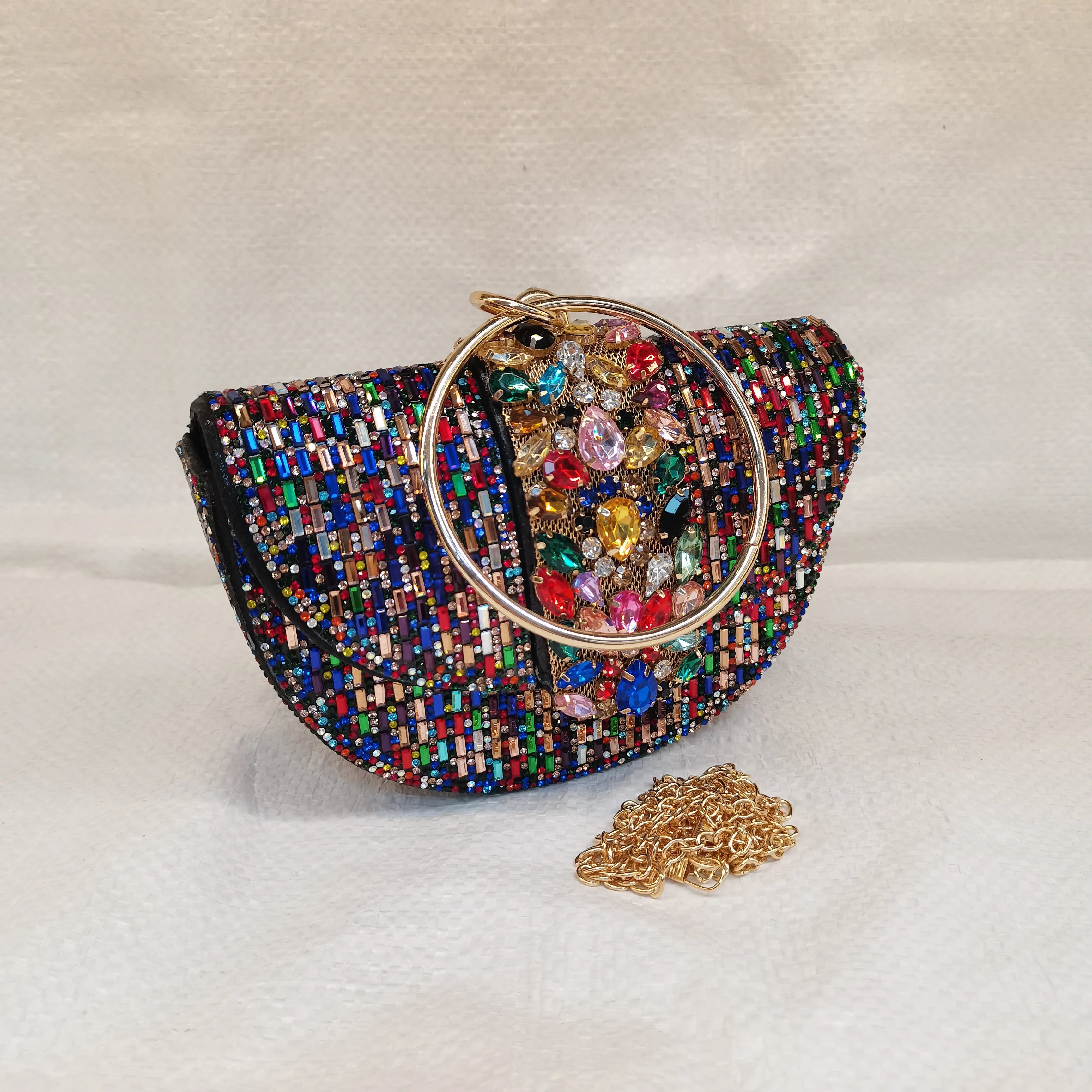 Pretty Rhinestone Clutch Evening Bag Women Wedding Party Purse Evening Banquet Round Bag European Exquisite Bridal Purse Para