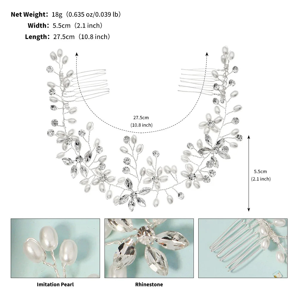 Floral Pearl and Rhinestone Bridal Hair Vine