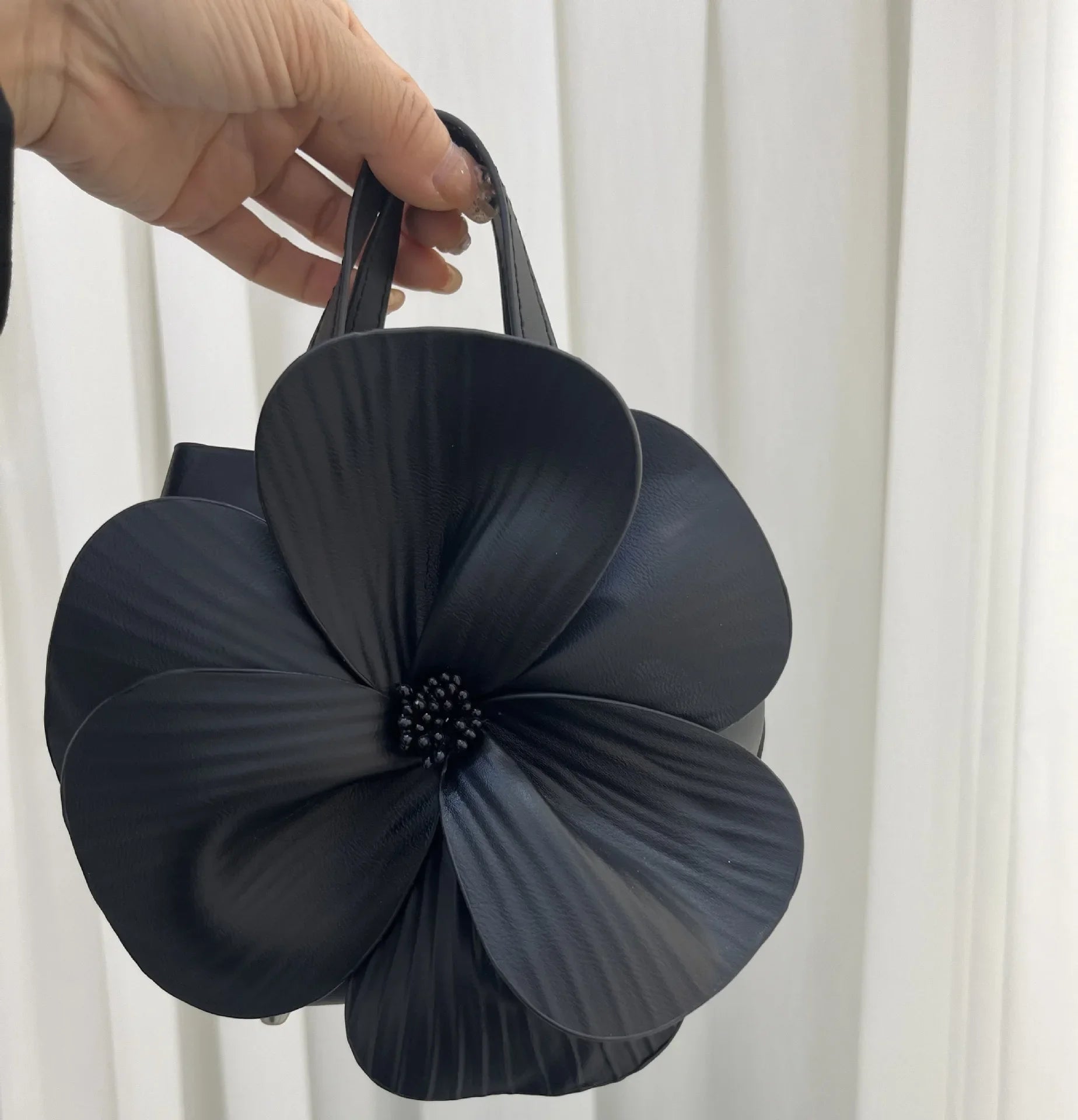3D Floral Soft PU Leather Women Small Bucket Handbag Wedding Purse Dress Party Evening Bridal Clutch Bag