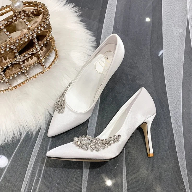 2026 New Bride White Wedding Shoes Women's Champagne Bridesmaids Shoes High Heels Wine Red Shoes