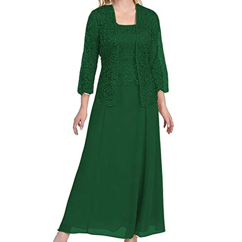 Mother of The Bride Dress Womens Lace Formal Gowns with Jacket Lace Chiffon Mother Bridal Party gown Vestidos
