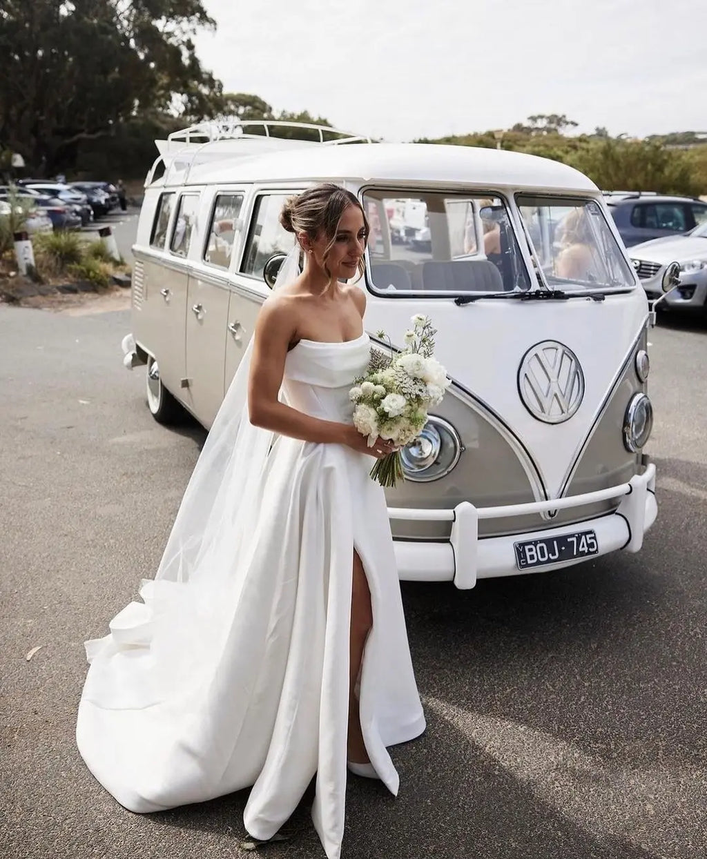 Pleated Satin A-Line Princess Wedding Dress with Side Slit