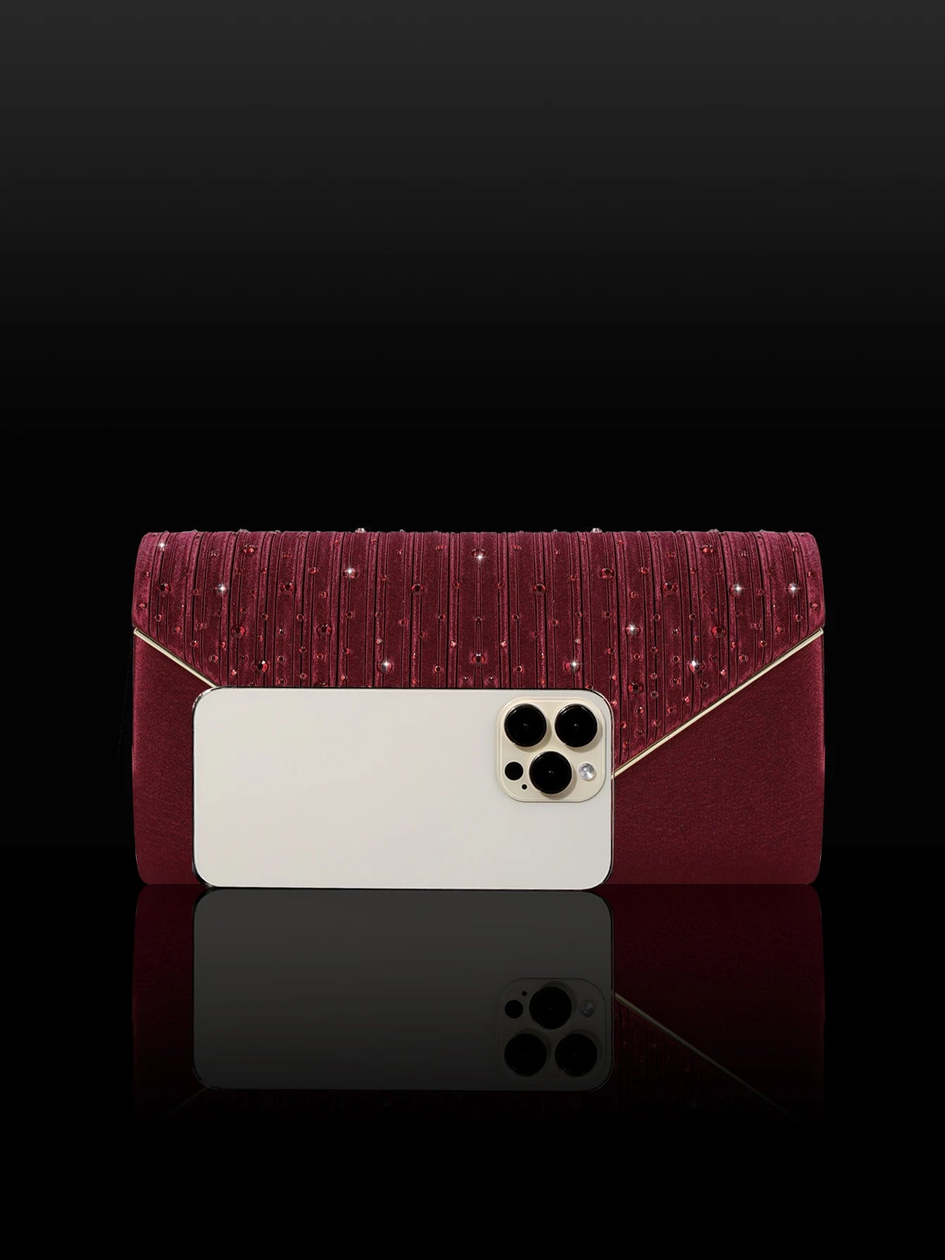 Elegant party clutch embellished with gorgeous rhinestones, paired with stunning rhinestone necklace, earrings and bracelets.