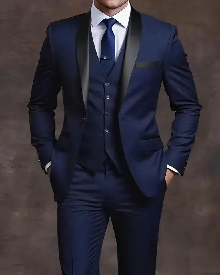 Elegant Men's Suit Sets- Slim Fit Tuxedo Set for Weddings & Formal Occasions, Black Suit