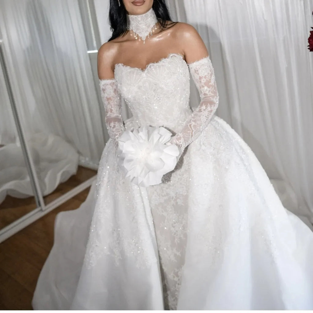 Sweetheart Lace Mermaid Wedding Dress with Detachable Train
