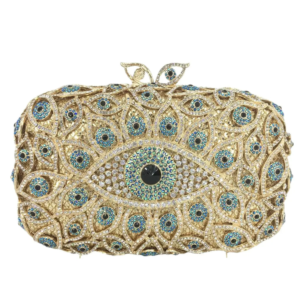 Boutique De FGG (in stock) Evil Eye Women Crystal Clutch Evening Minaudiere Bags Party Dinner Rhinestone Handbags Bridal Purse