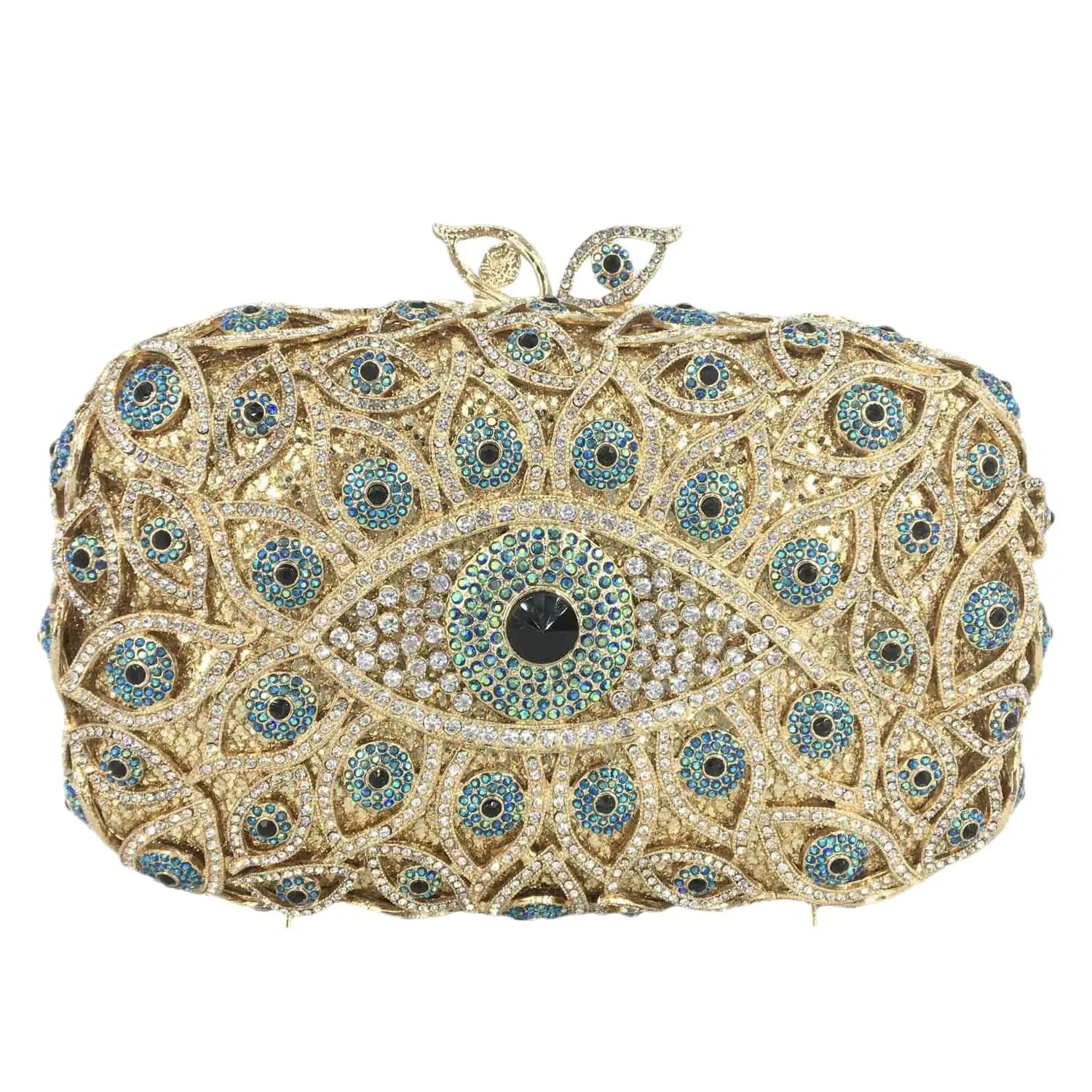 Boutique De FGG (in stock) Evil Eye Women Crystal Clutch Evening Minaudiere Bags Party Dinner Rhinestone Handbags Bridal Purse