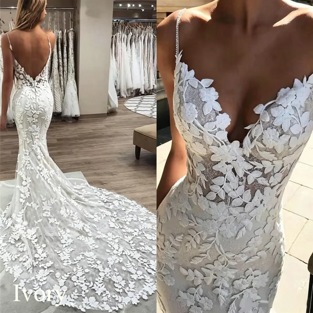 Boho Lace Backless Mermaid Wedding Dress