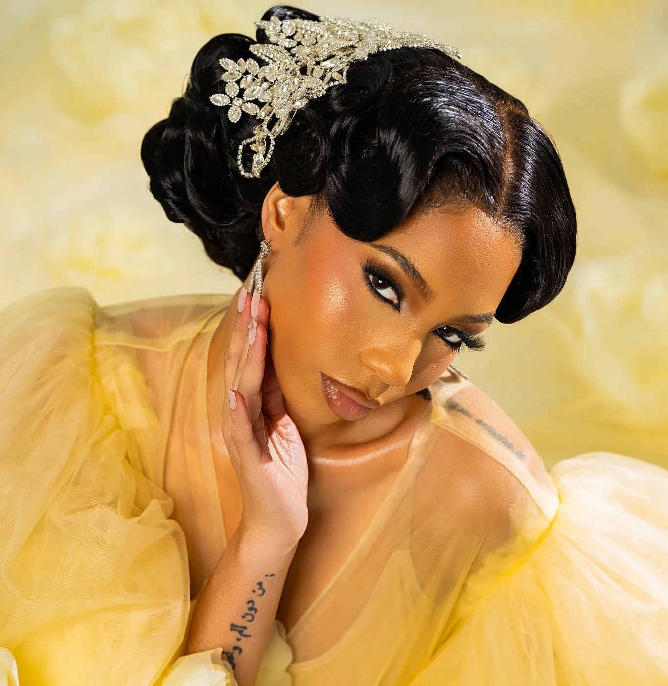 Dreamy Yellow Floral Bridal Robe Puffy Sleeve 3D Flower Tulle African Evening Gown Bride Dress Photoshoot Women Outfits Custom