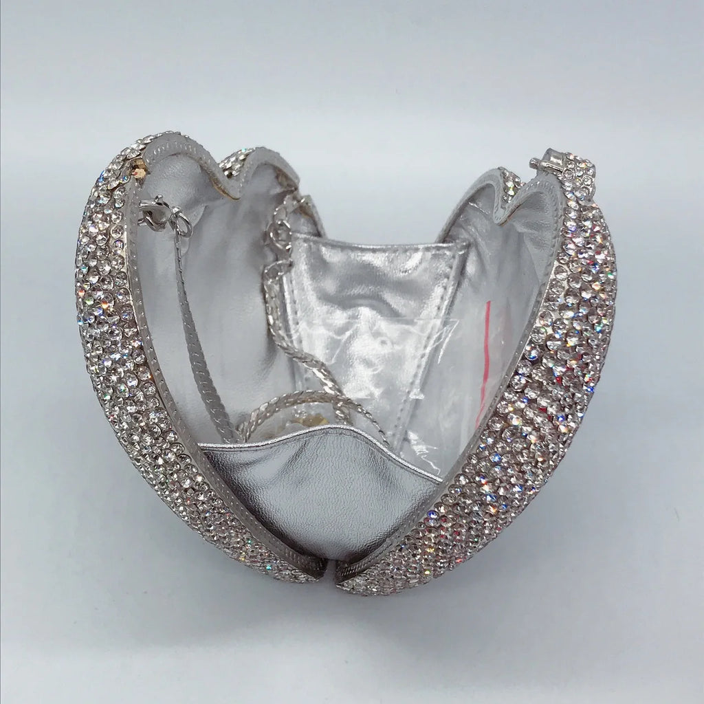 Heart-Shaped Crystal Evening Clutch