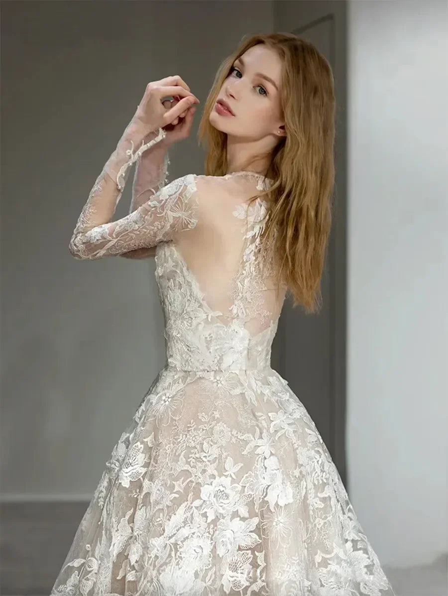 Customzied  Wedding Dress Newest A Line For Bride Sweetheart With Detachable Jacket Full Sleeves Plus Sizes Vestidos De Novias