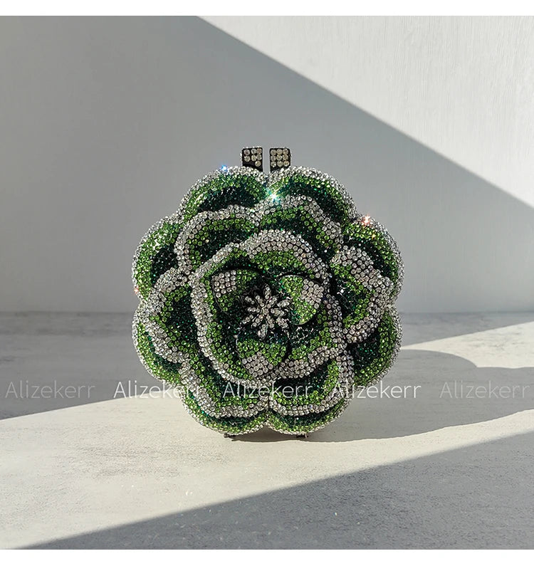 Rose-Shaped Crystal Bridal Clutch