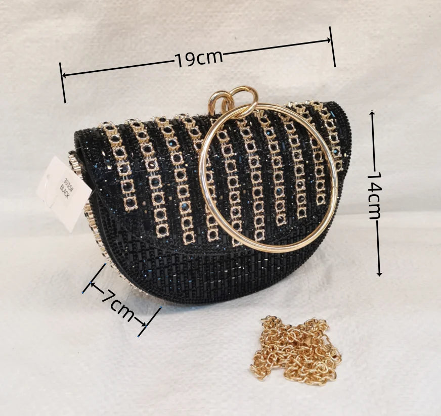 Pretty Rhinestone Clutch Evening Bag Women Wedding Party Purse Evening Banquet Round Bag European Exquisite Bridal Purse Para