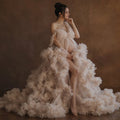 Maternity Dresses for Photography Luxury Ruffles Slit Plus Size Baby Shower Dress Flowy Empire Waist Robes Tulle Wrap Customized