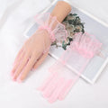 Wedding Gloves Ruffle Summer Women Short Tulle Gloves White Black Wedding Lace Full Finger Mittens Mesh Translucent Gloves