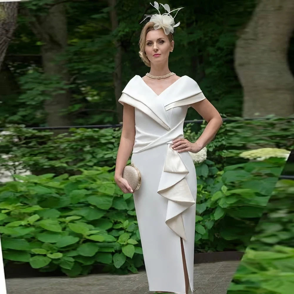 Off-Shoulder Ruffle Jersey Mother of the Bride Dress