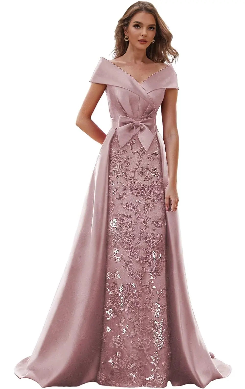 Customized Off The Shoulder Mother of The Bride Dresses for Women Wedding Guest Long Formal Dress with Bow Train 2025