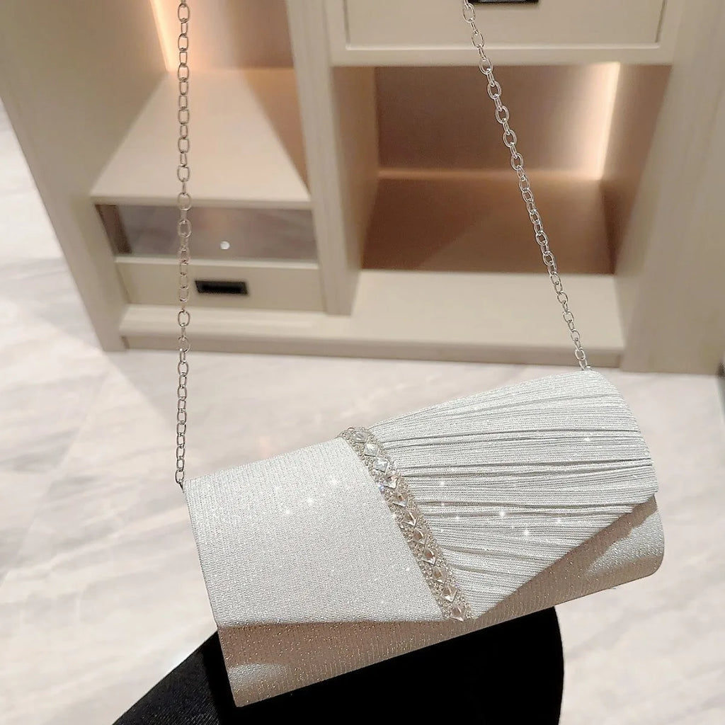 Women's Wedding Clutch Bag Luxury Rhinestone Bow Handbag Banquet Evening Party Purse Chain Diagonal Shoulder Bags For Women