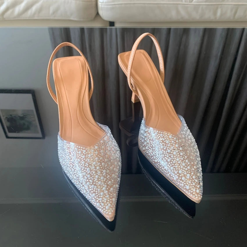Pearl Slingback Pointed-Toe Heels