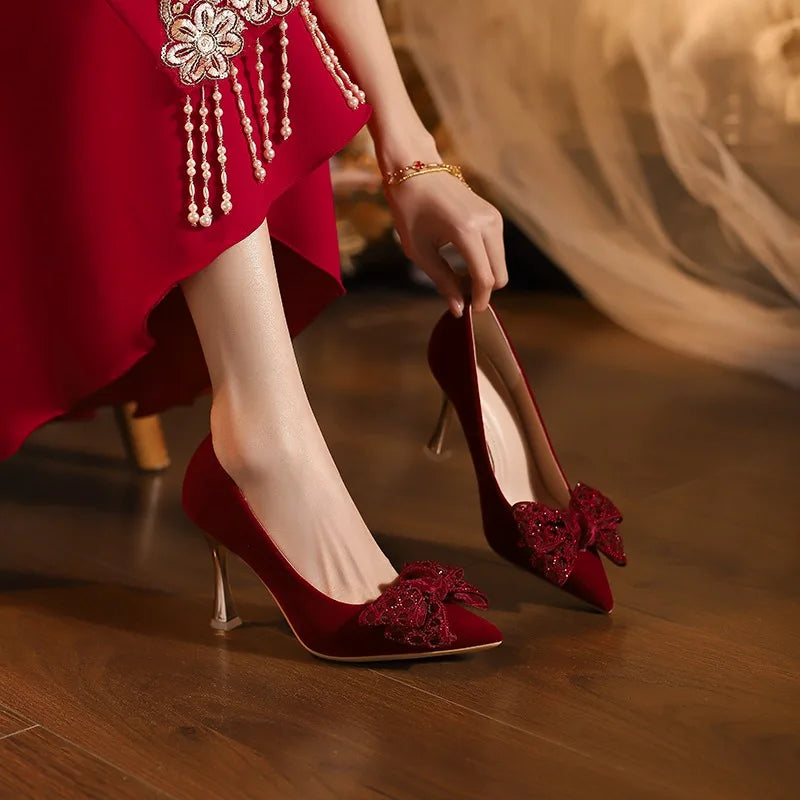 Bride Wedding Shoes 2026 New Red Toast Chinese High Heeled Single Shoes