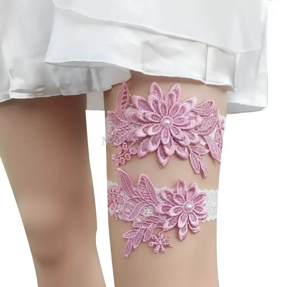 2pcs Wedding Garter  Embroidery Floral Sexy Garters Women/Female/Bride Thigh Ring Bridal Lace Leg Ring Loop Customized