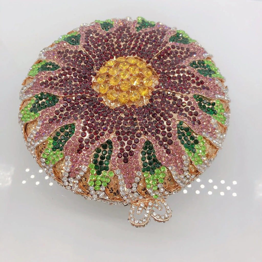 Wedding Bridal Party Purse White/Brown Diamond Minaudiere Luxury Rhinestone