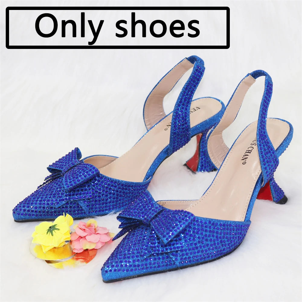 Rhinestone Bow Pointed-Toe Bridal Heel and Bag Set