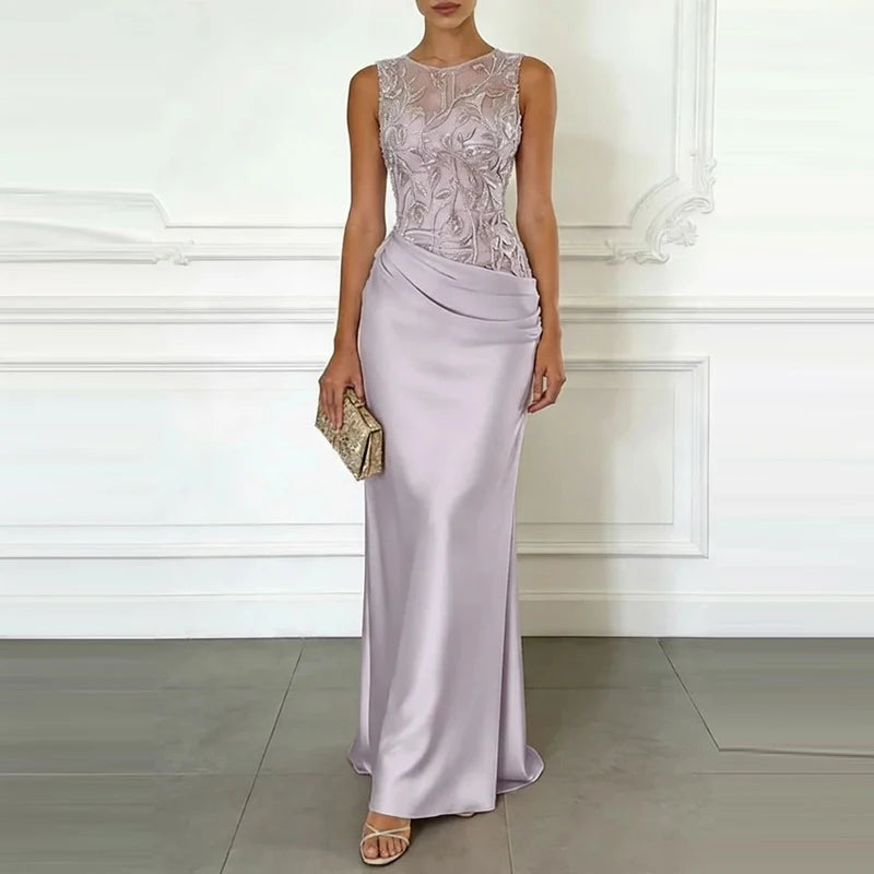 Lace Patchwork Satin Bridesmaid Dress