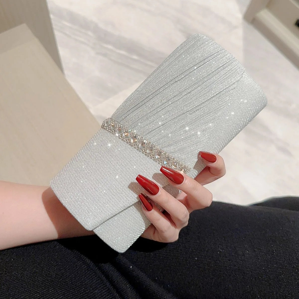 Women's Wedding Clutch Bag Luxury Rhinestone Bow Handbag Banquet Evening Party Purse Chain Diagonal Shoulder Bags For Women