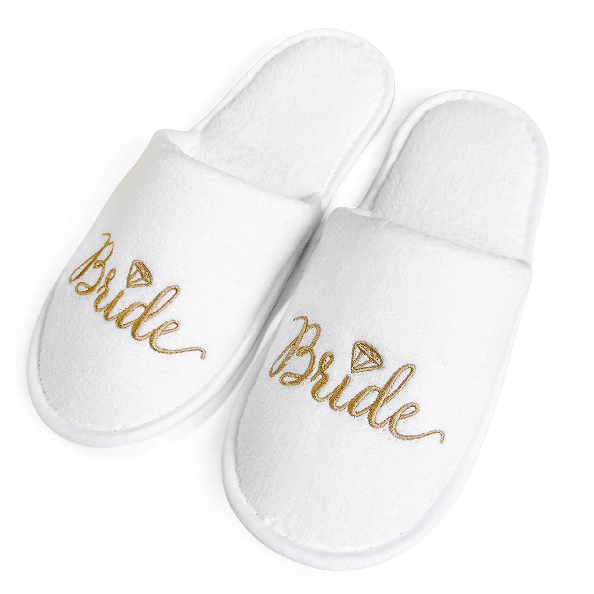 Bridal Party Slippers Set, Close-toe With Golden & Pink Embroidery, Lightweight Plush Cozy Flats, Non-slip Soft Sole For Bride
