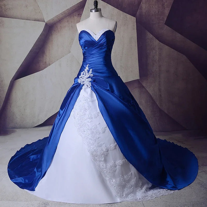 Vintage Royal Blue And White Wedding Gowns Dresses 2024 Sweetheart Lace Up Vestidos De Noiva Plus Size Sexy Long Bridal Dresses