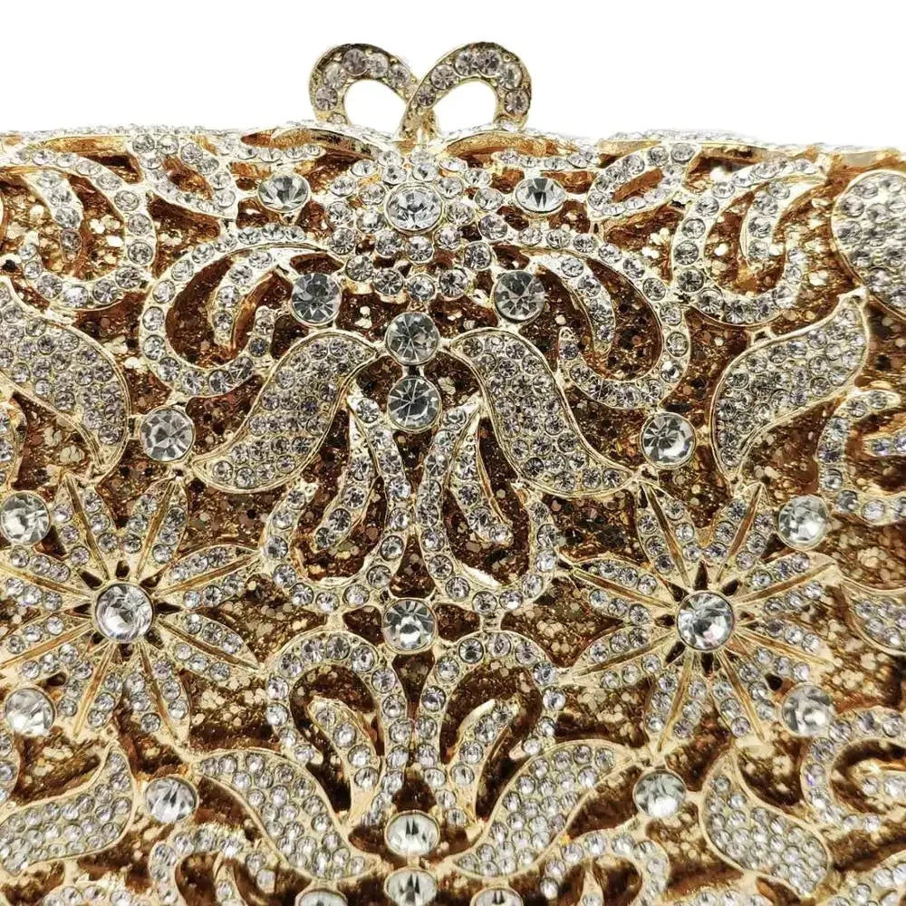 Boutique De FGG Handmade Flower Evening Bags and Clutches, Gold Rhinestone Clutch Purses and Handbags, Wedding Bridal CLutch Bag
