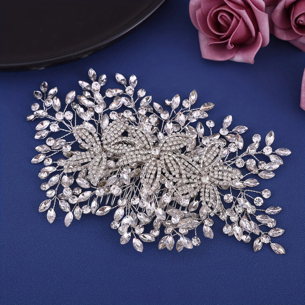 Fashion Bridal Headpiece with Comb Woman Headdress Shiny Rhinestone Pageant Hair Ornament Bride Wedding Hair Accessories