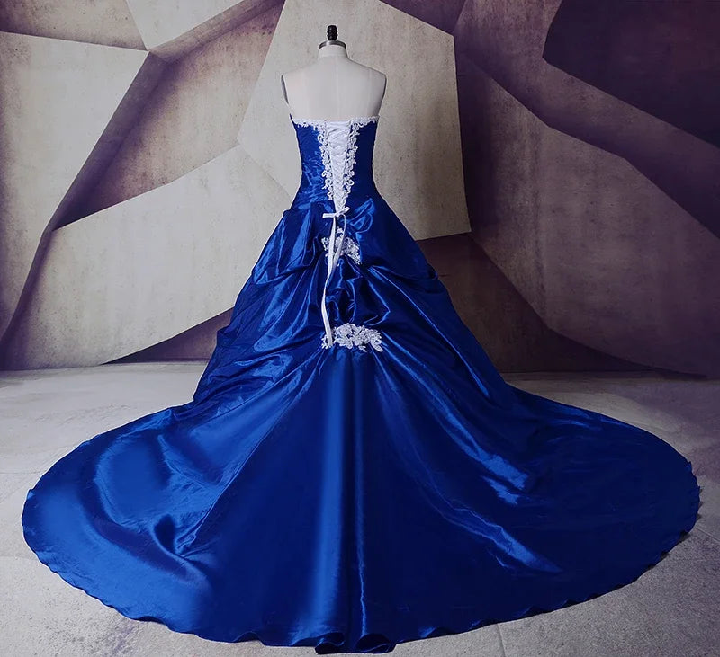 Vintage Royal Blue And White Wedding Gowns Dresses 2024 Sweetheart Lace Up Vestidos De Noiva Plus Size Sexy Long Bridal Dresses