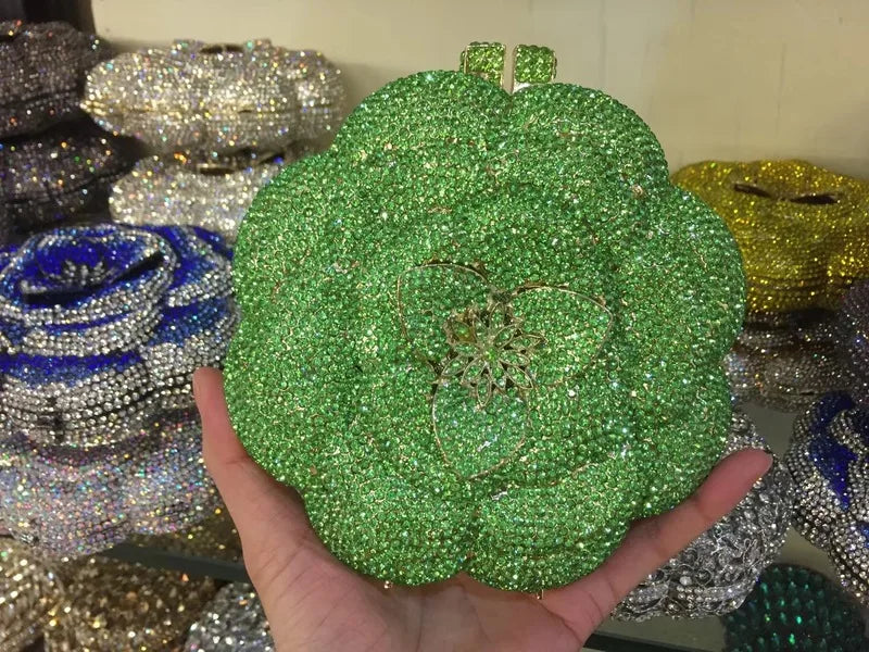 Rose-Shaped Crystal Bridal Clutch