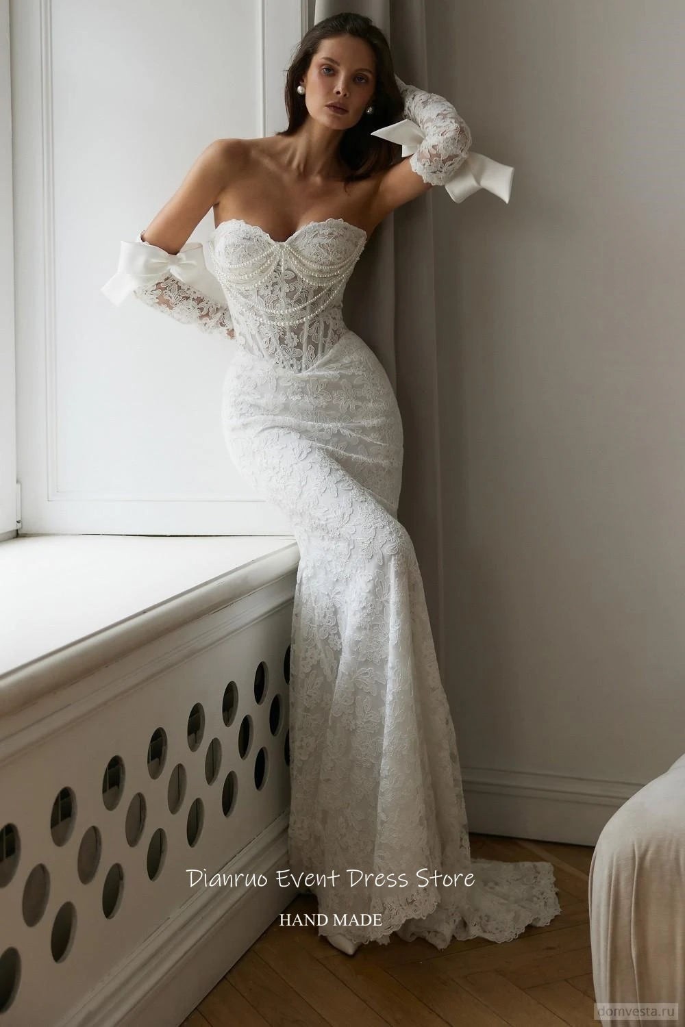 Dianruo Appliques Pearls Wedding Dresses Sweetheart Modern Robe De Mariée 2025 Lace A Line Maxi Vestido De Noiva Customized