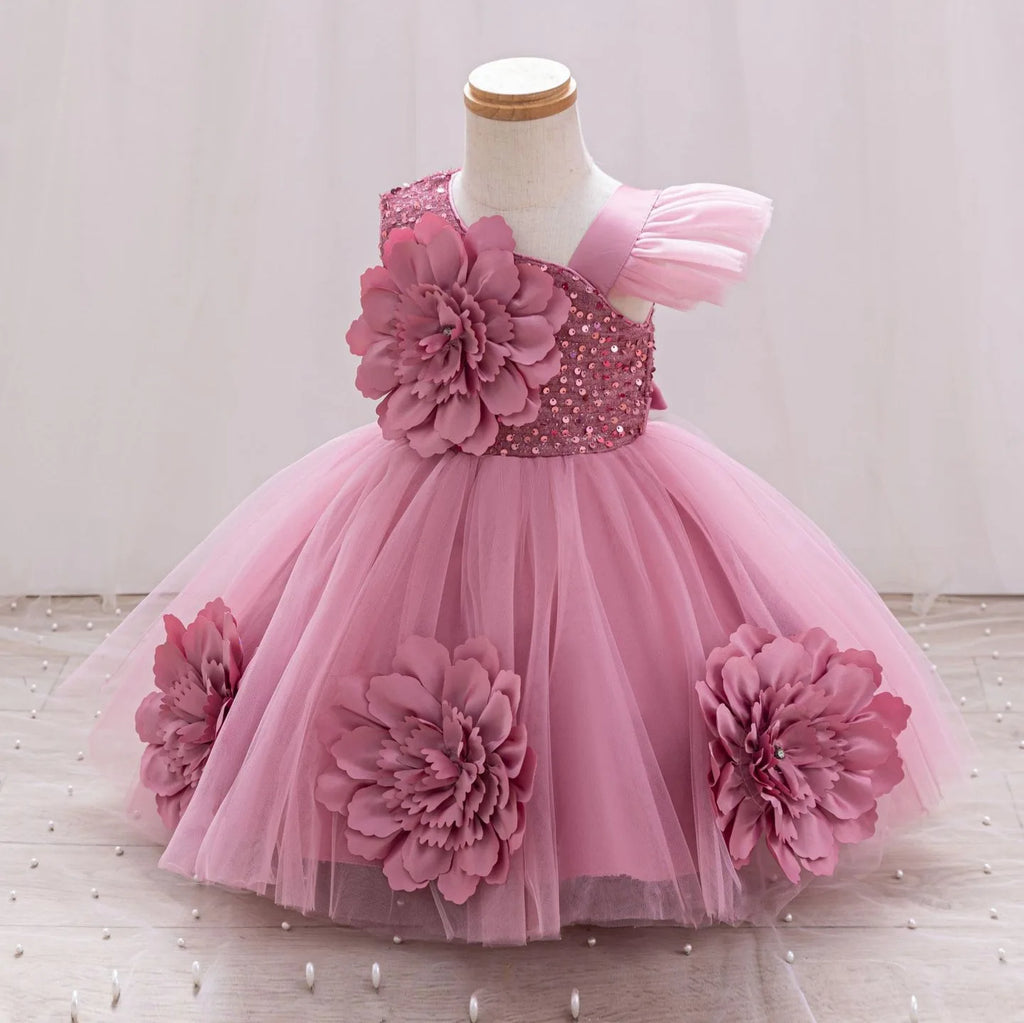 Sparkling One-Shoulder Toddler Party Dress