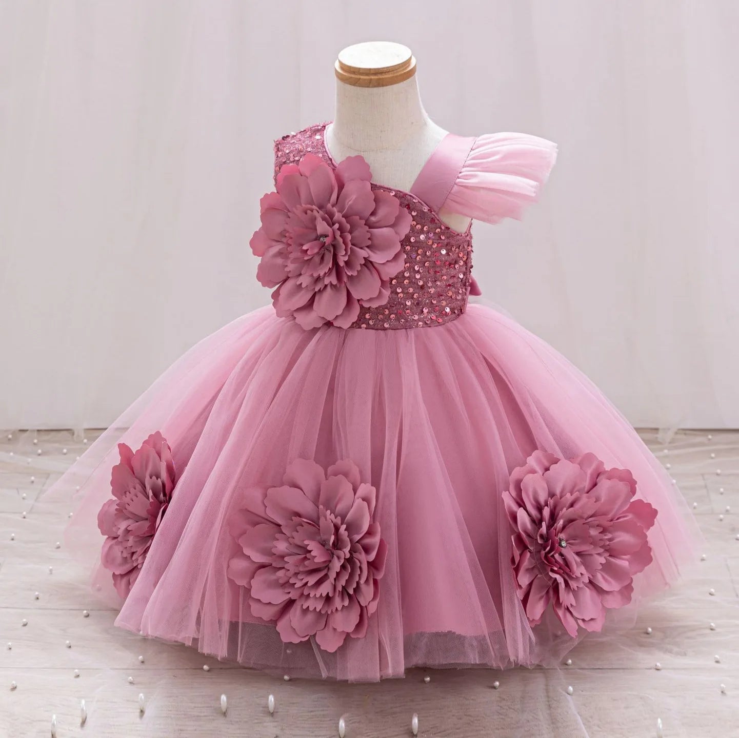 Sparkling One-Shoulder Toddler Party Dress