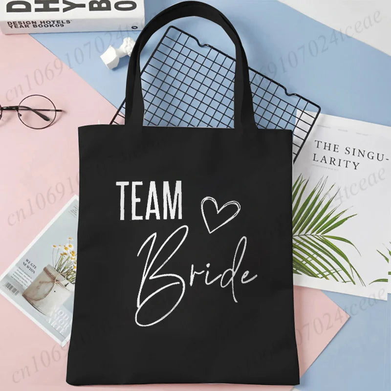 Bridal Shower Team Bride Canvas Tote Bag Bachelorette Hen Party Large Capacity Shoulder Shopping Bags Wedding Bridesmaid Handbag