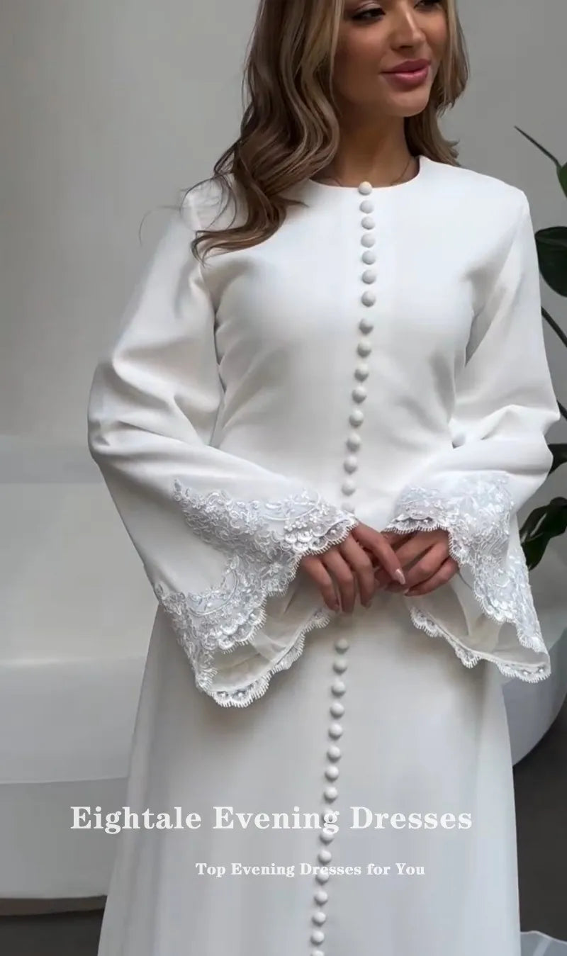 Eightale Arabic Wedding Dresses O-Neck Lace Mermaid Muslim Buttons White Ivory Customized Modest Bridal Gowns Vestidos De Novia