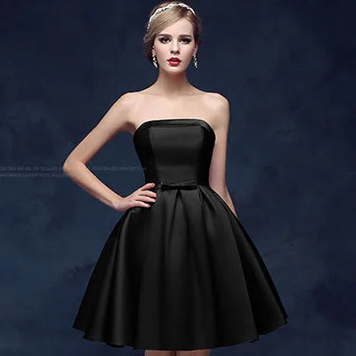 Strapless Satin Bow-Back Mini Dress