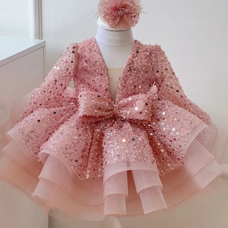 Sequined Organza Flower Girl Ball Gown