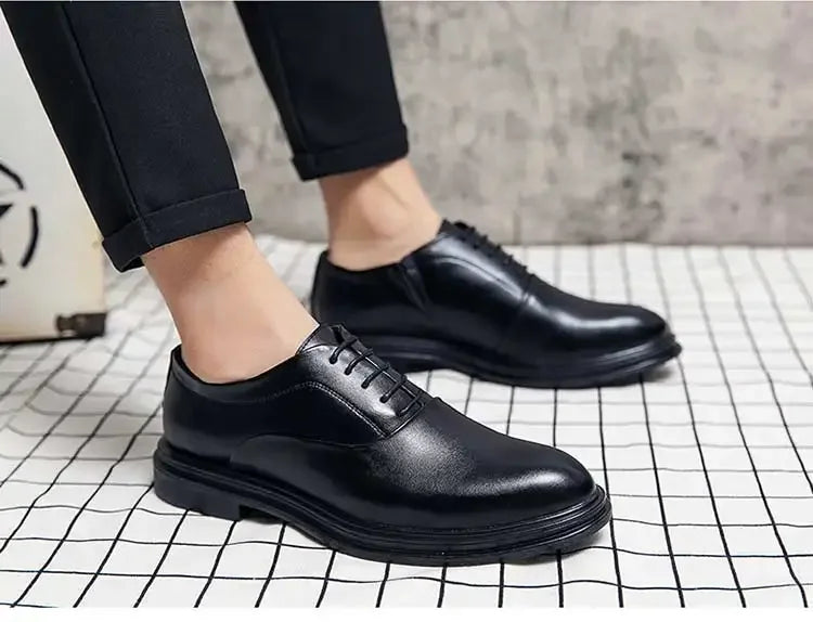 Business Formal Leather Shoes Men's Casual with Suit Low Top Solid Wedding Shoes Color Fashion Oxford Shoes Pointed Office