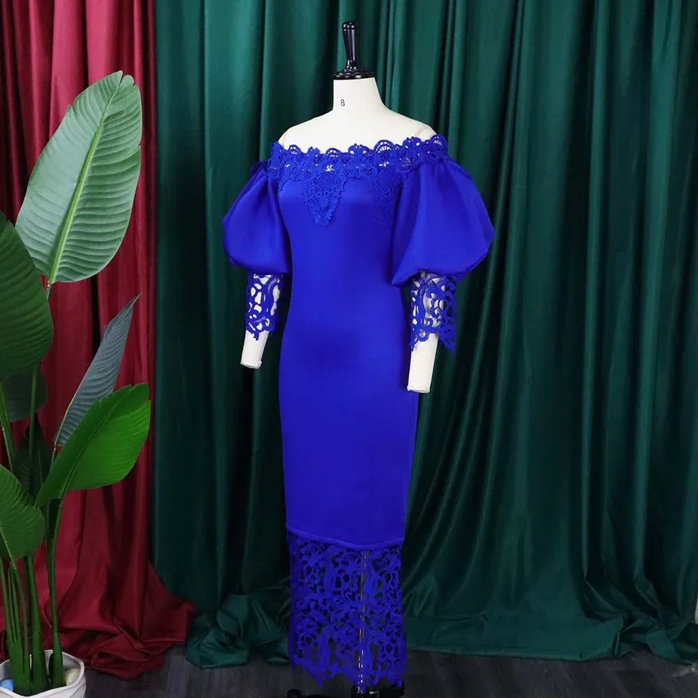 Off-Shoulder Lantern Sleeve Lace Sheath Dress
