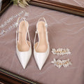 Pearl Rhinestone Pointed Toe Stiletto Heel Sandals Satin Bridal Wedding Shoes Elegant Evening Party Women's Shoes White Heels