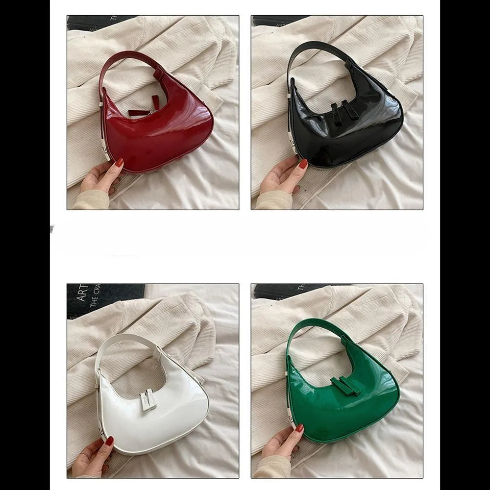 Fashion Half Moon Patent Leather Underarm Bag Summer Women'S Emperament Party Handbags All-Match Wedding Bridal Bags