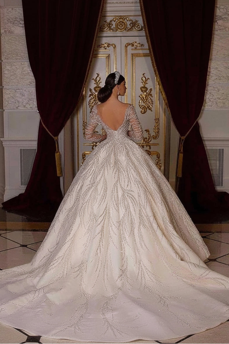 Newest Wedding Dresses For Bride  Ball Gown Sweetheart Neckline Full Sleeves With Beading Sequined Customized Vestidos De Novias