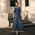 Customized Mother of The Bride Dress High Quality Round Neck 3/4 Sleeves Flowers Ankle Length A Line Wedding Guest Gown