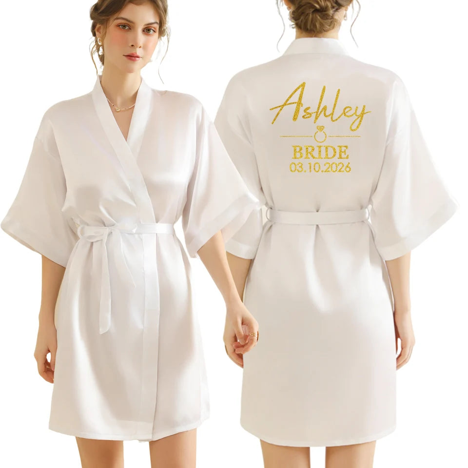 Personalized Text Logo Wedding Bathrobe Bridal Robe Bride Bridesmaid Wedding Robes Woman Bachelorette Hen Party