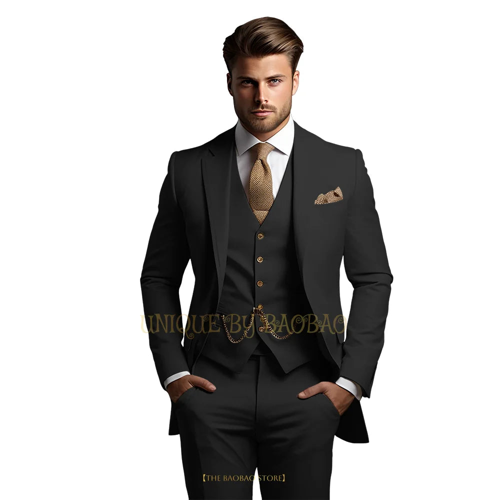 Men's Grey 3-Piece Suit (Jacket + Vest + Trousers) Elegant Classic Wedding Attire, Custom Banquet Birthday Party Tuxedo